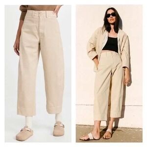 Apiece Apart Mari Barrel‎ Pants Sand Beige Crop Wide Leg High Rise Size 10